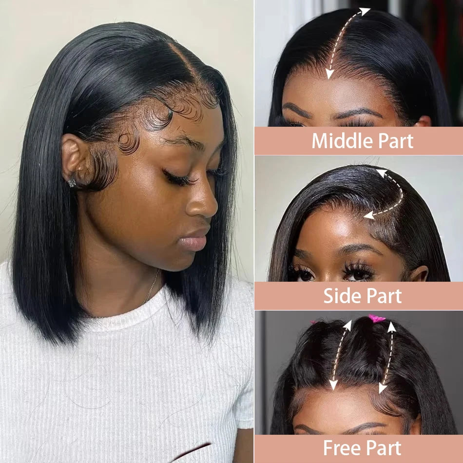 13x4 Bone Straight Bob Wig 4x4 Transparent Lace Front Wigs For Women Short Bob Wig Lace Frontal Wig 100% Human Hair 12 14 Inch