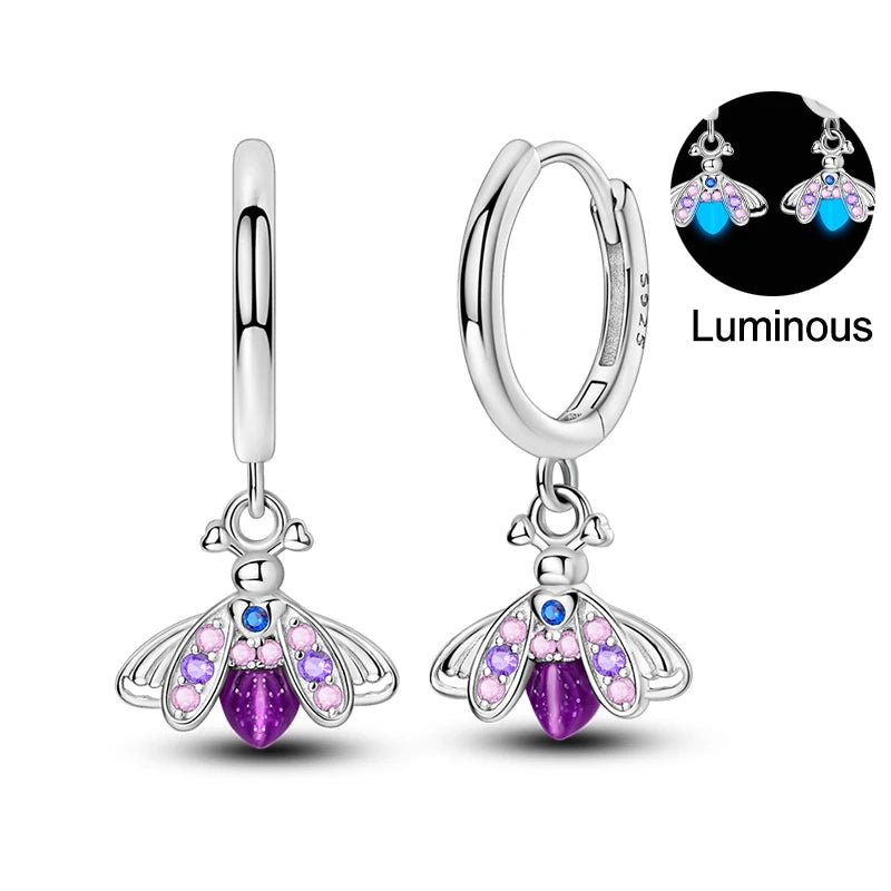 100% 925 Sterling Silver Colorful Butterfly Bee Ladybug Rainbow Flower Earrings For Women Fashion Birthday Party Jewelry Gifts