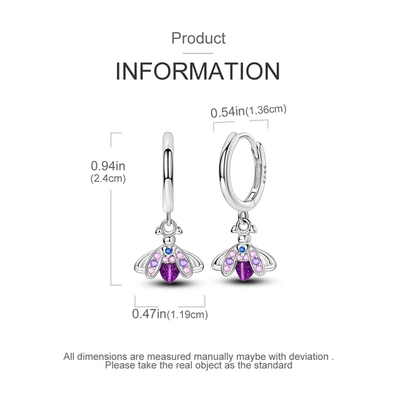 100% 925 Sterling Silver Colorful Butterfly Bee Ladybug Rainbow Flower Earrings For Women Fashion Birthday Party Jewelry Gifts
