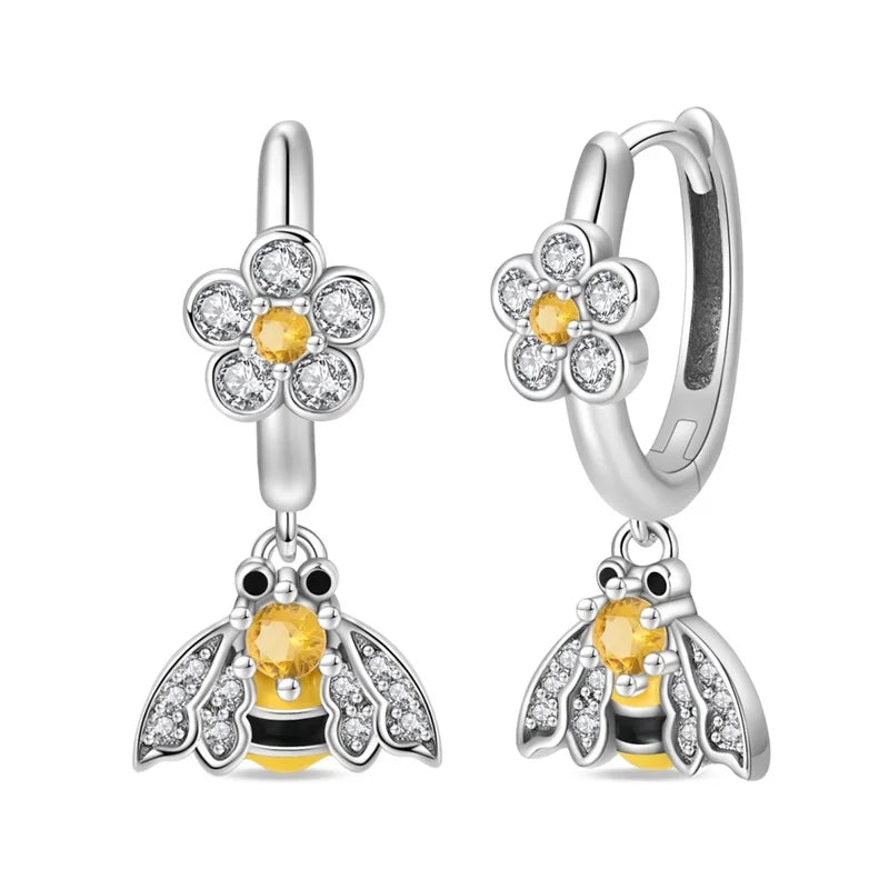 100% 925 Sterling Silver Colorful Butterfly Bee Ladybug Rainbow Flower Earrings For Women Fashion Birthday Party Jewelry Gifts