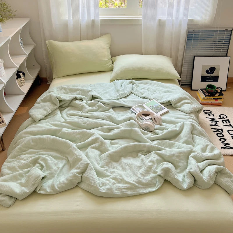 1pc Washed Cotton Duvet Queen/King Air Condition Quilt for Summer Cooling Skin-Friendly Plain Summer Blanket Comfortable 이불 사계절