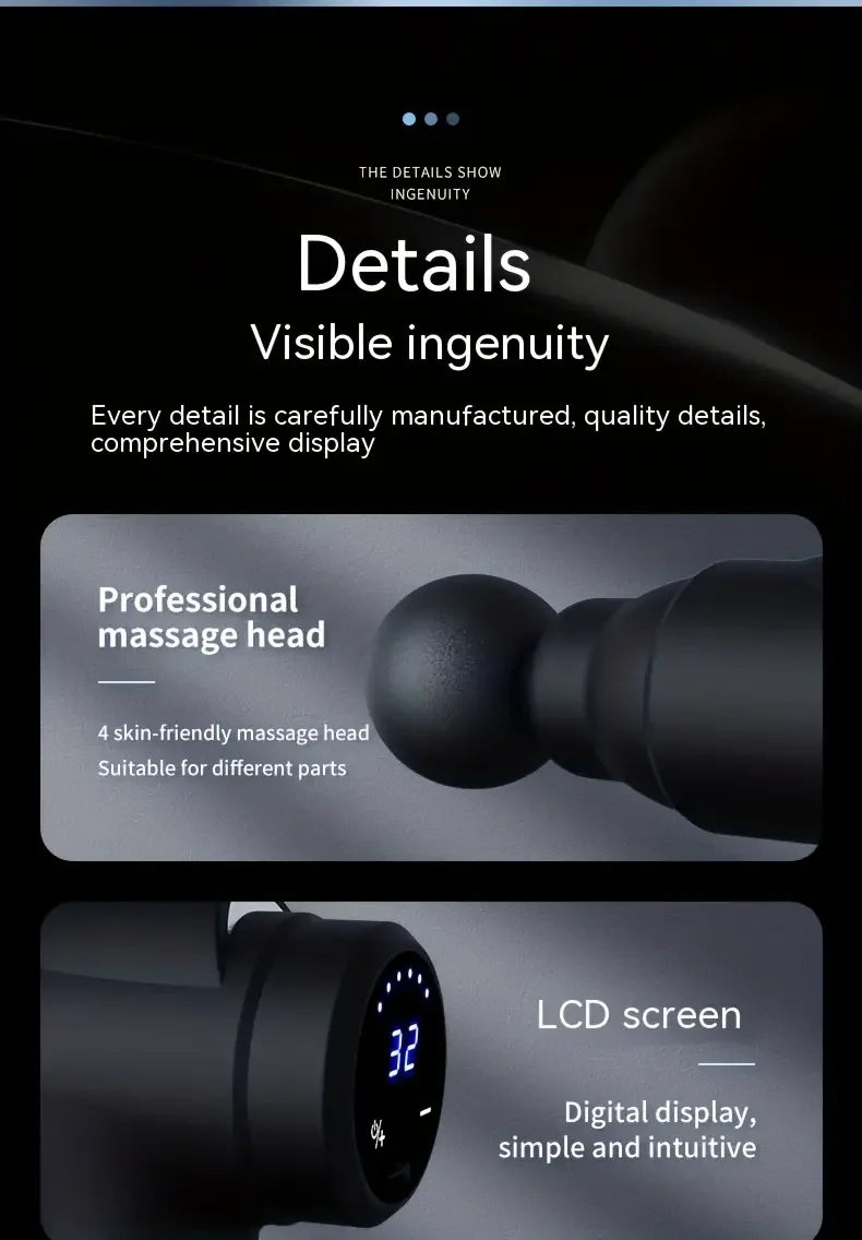 Portable Fascia Gun Vibration Massage Gun with 4 Massage Heads For Body Neck Back Deep Muscle Relaxation Sports Fitness Slimming