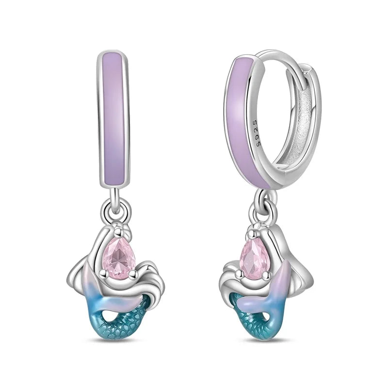 100% 925 Sterling Silver Colorful Butterfly Bee Ladybug Rainbow Flower Earrings For Women Fashion Birthday Party Jewelry Gifts