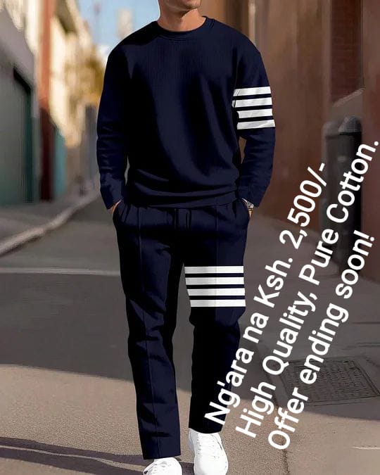 Men's Casual Fashion Round Neck Set Top + Pants Two-Piece Suit