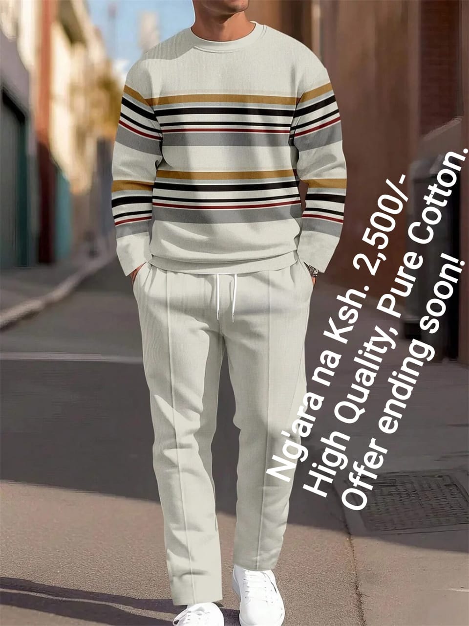 Men's Casual Fashion Round Neck Set Top + Pants Two-Piece Suit