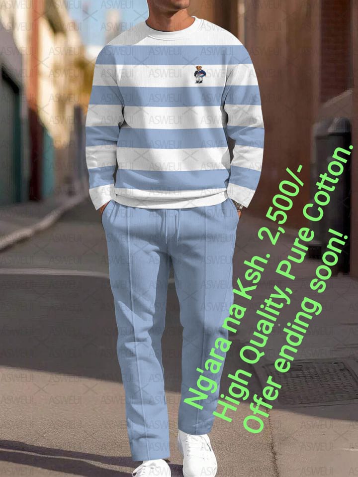 Men's Casual Fashion Round Neck Set Top + Pants Two-Piece Suit
