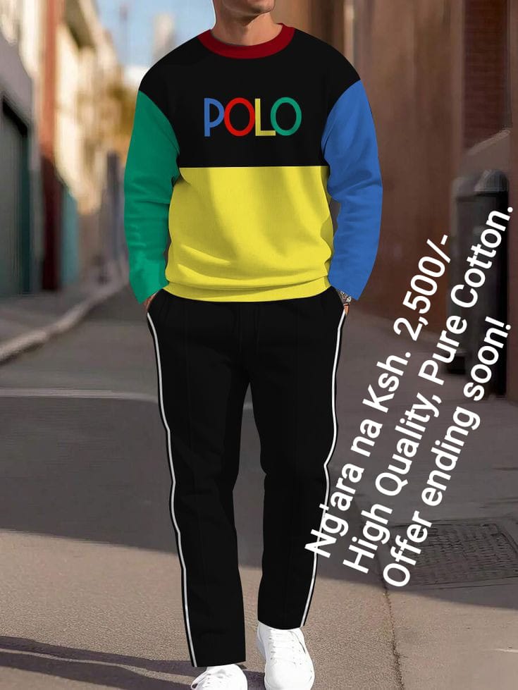 Men'S Trendy Versatile High-End Decorated Men'S Long Sleeve Long Pants Set Casual Vacation polo