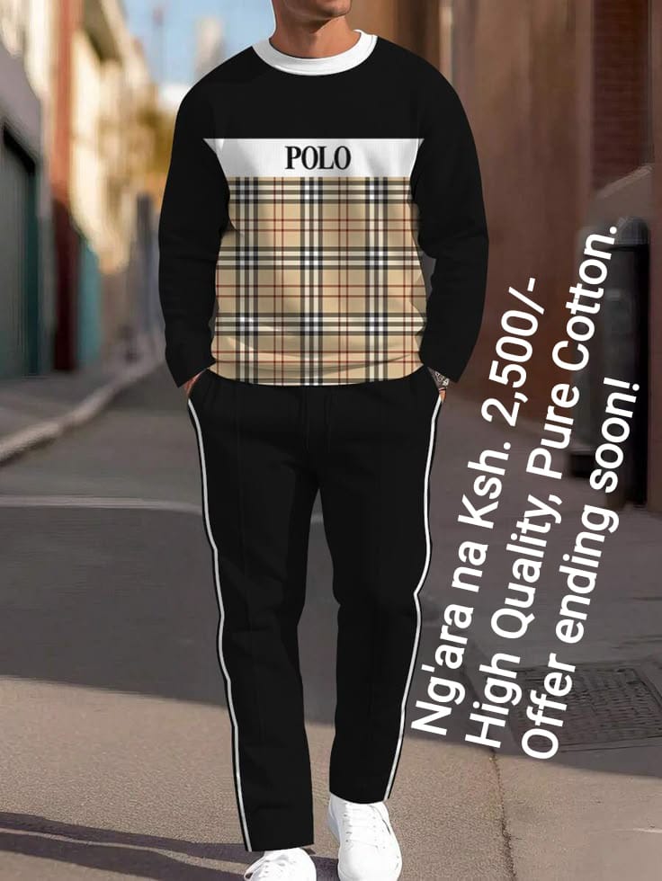 Men'S Trendy Versatile High-End Decorated Men'S Long Sleeve Long Pants Set Casual Vacation polo