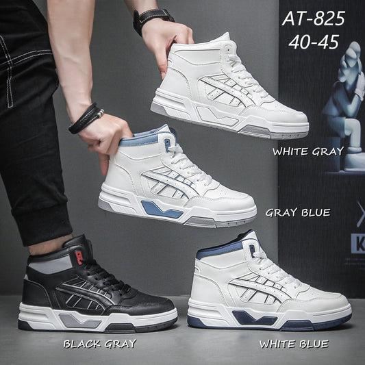 Urban Retro Series Men's Fashion Sneakers-Korean Style Mid Top White Shoes for Men