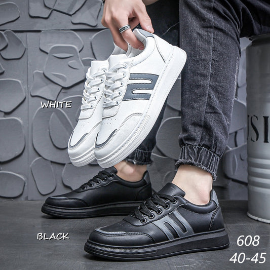 Genuine leather men's casual shoes, microporous flat skateboard shoes, street cool striped sneakers,