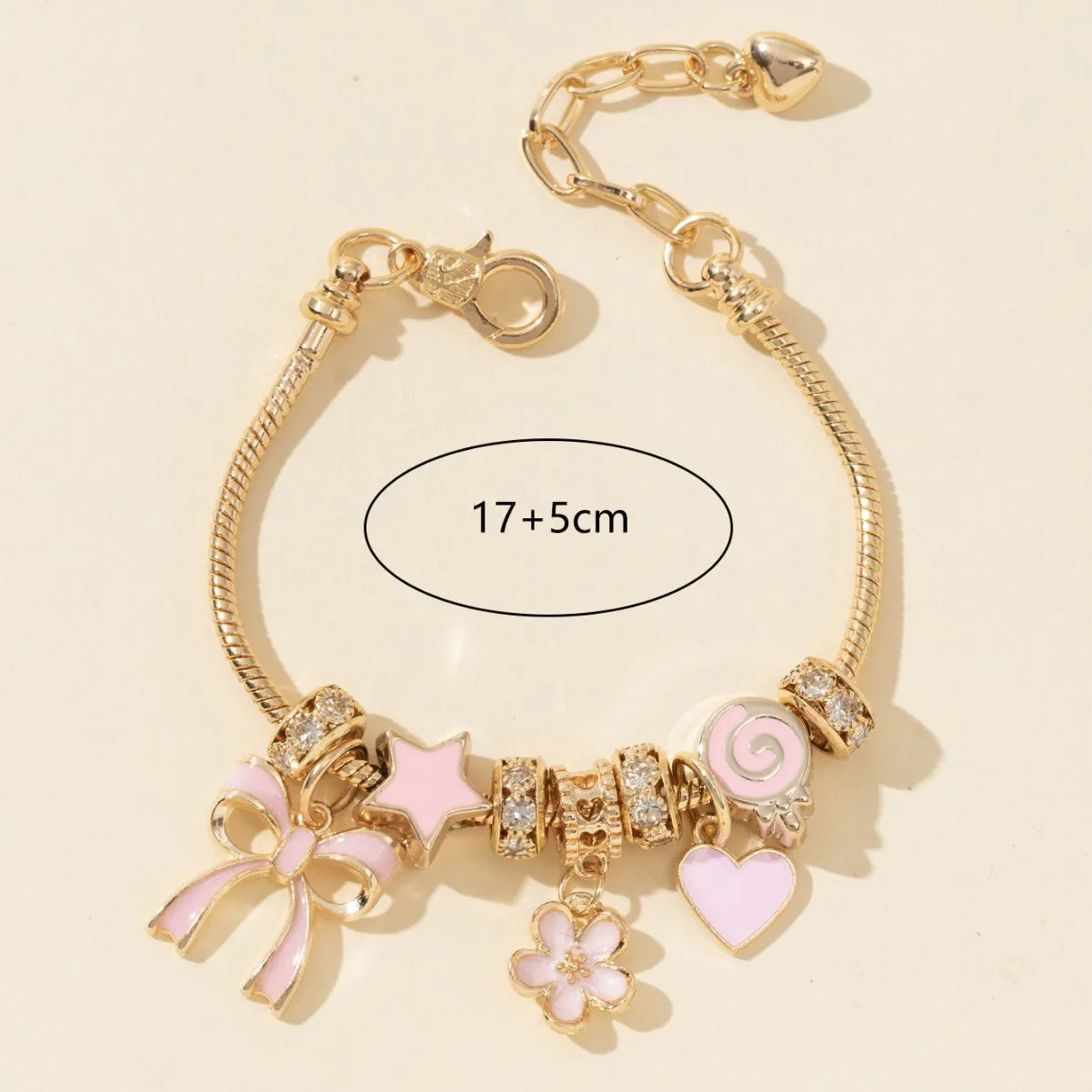 1pc Women's Adjustable Gold Color Rhinestone Butterfly Heart Lollipop Beads Bracelets Elegant Jewelry Daily Wear Party Gifts