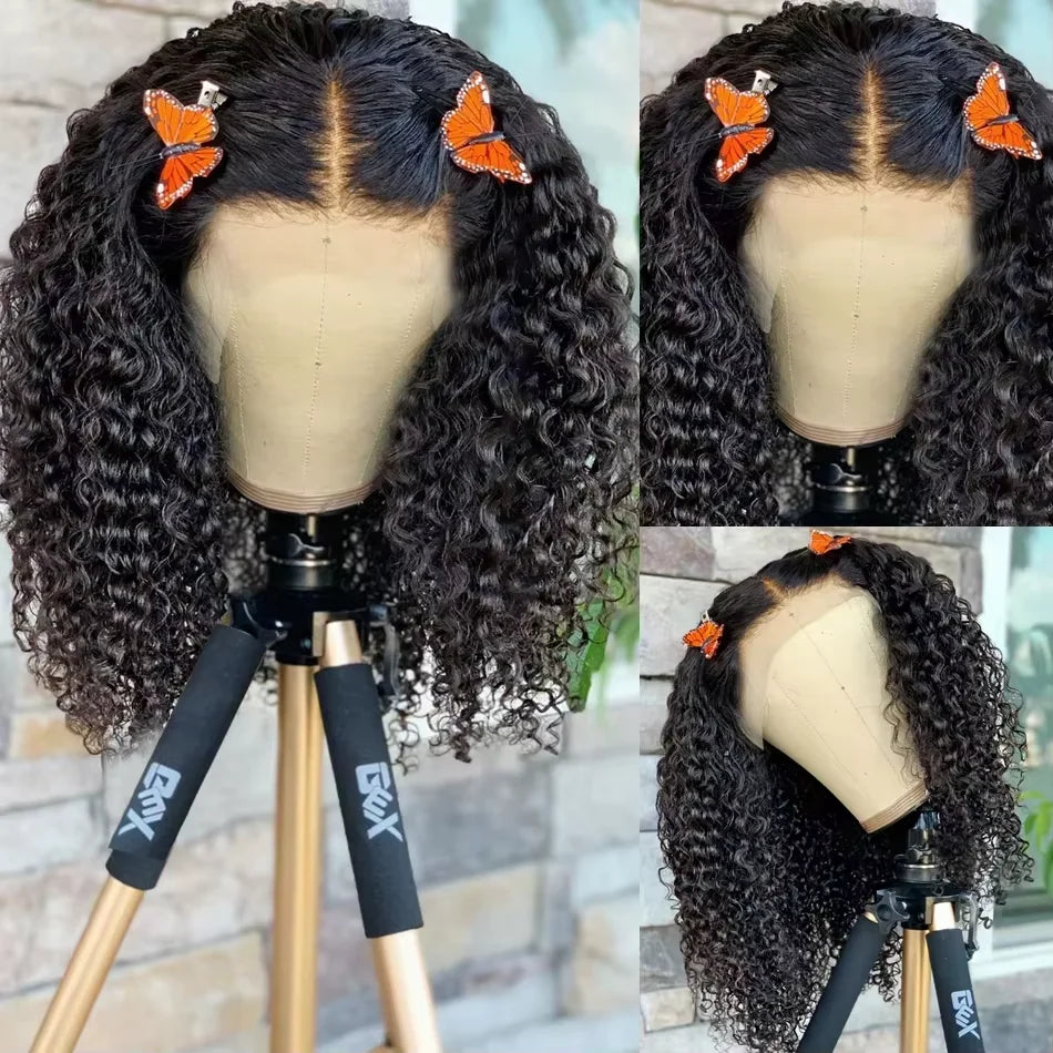 13x4 Lace Front Human Hair Wigs 100% Human Hair Pre Plucked Deep Wave Curly Short Bob Wigs For Women 4x4 Lace Closure Wig 220%