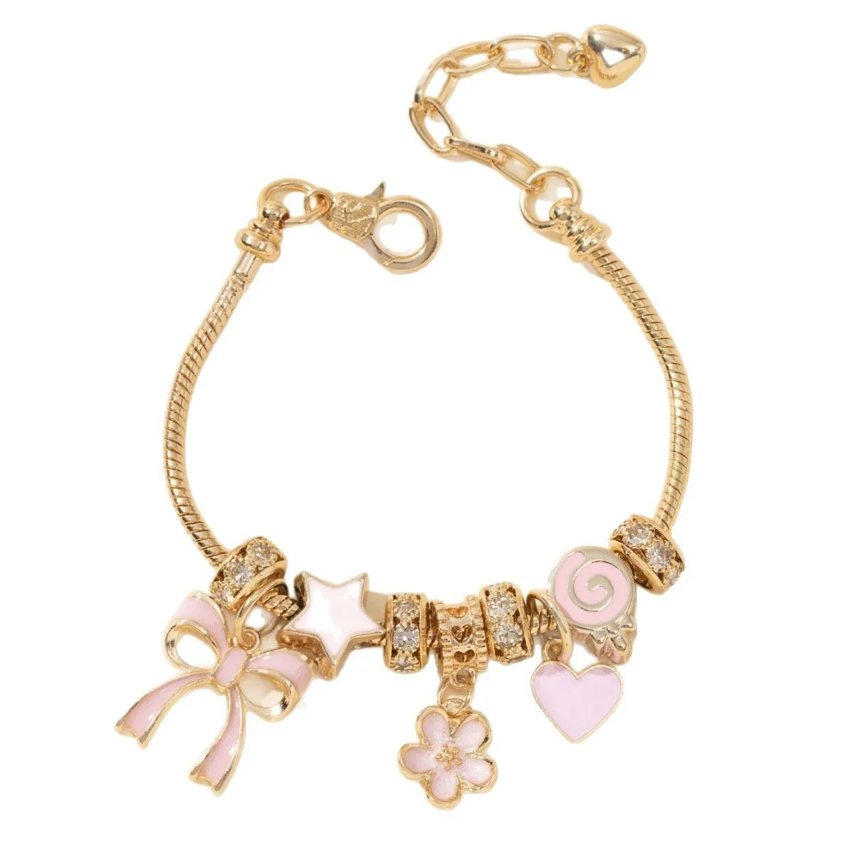 1pc Women's Adjustable Gold Color Rhinestone Butterfly Heart Lollipop Beads Bracelets Elegant Jewelry Daily Wear Party Gifts