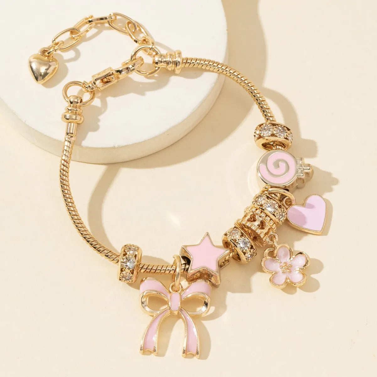 1pc Women's Adjustable Gold Color Rhinestone Butterfly Heart Lollipop Beads Bracelets Elegant Jewelry Daily Wear Party Gifts