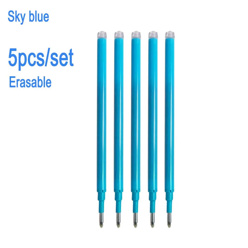 0.7mm 0.5mm Tip Retractable Erasable Gel Pen Refill Large Capacity 8 Color Ink Cartridge Rods Washable Handle Writing Stationery