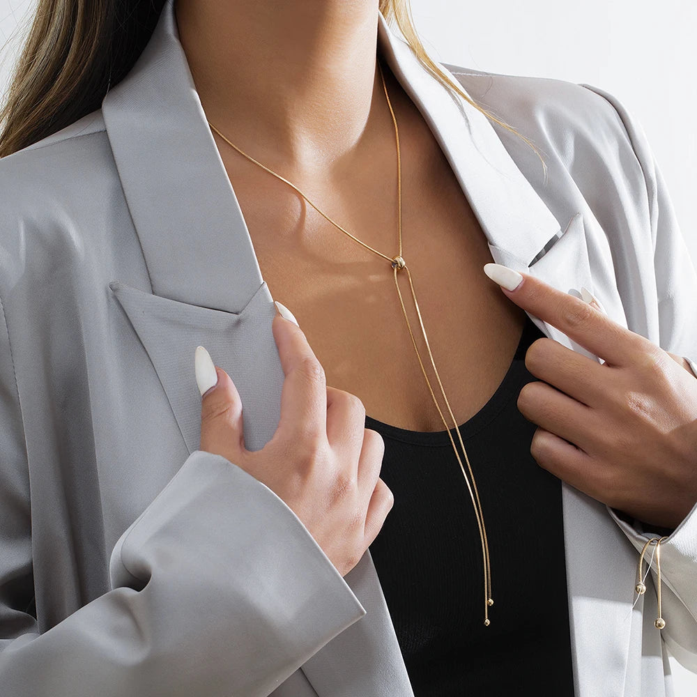 1PC Snake Copper Chain Choker Tassel Necklace for Women Girl Fine Link on Neck with Ball Pendant Temperament Party Jewelry Gifts