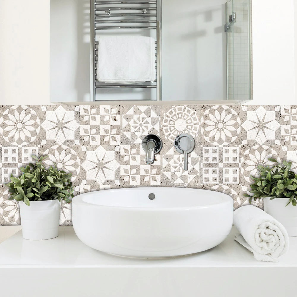 10pcs Retro Pattern Matte Surface Tiles Sticker Transfers Covers for Kitchen Bathroom Tables Floor Hard-wearing Art Wall Decals