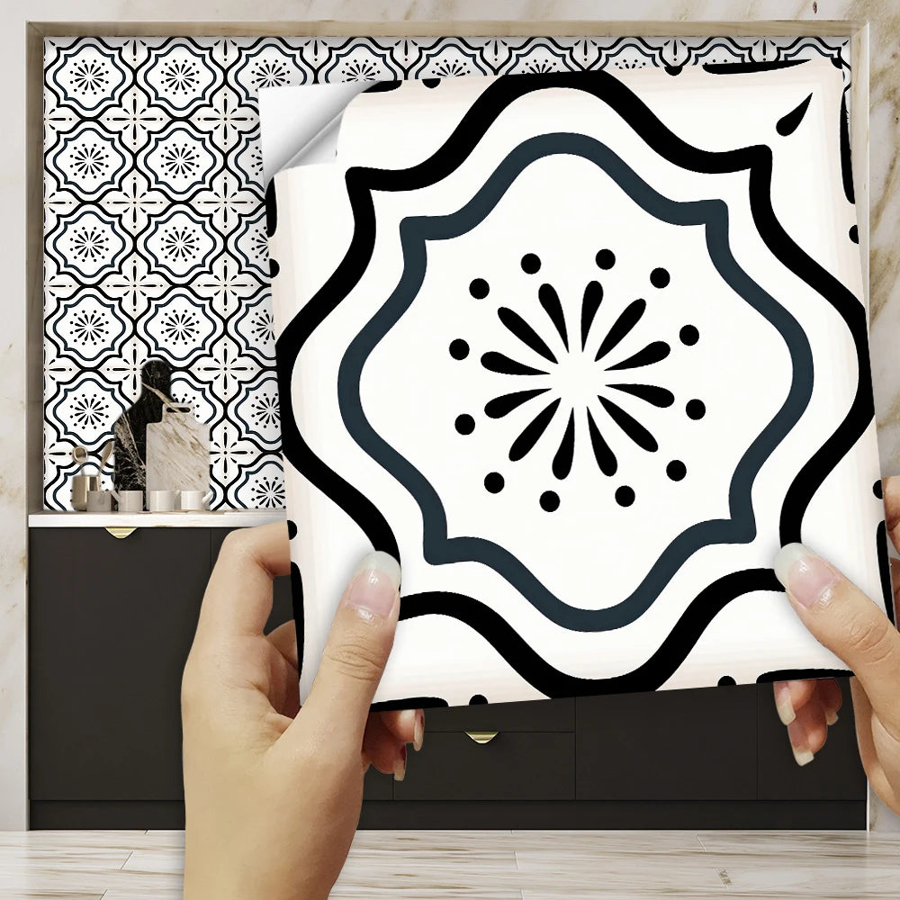 10pcs Retro Pattern Matte Surface Tiles Sticker Transfers Covers for Kitchen Bathroom Tables Floor Hard-wearing Art Wall Decals