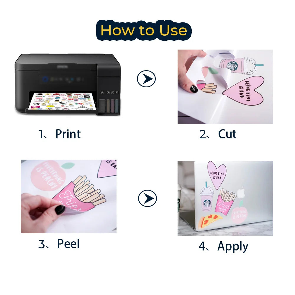 10 Sheets Printable Vinyl Sticker Paper A4 Glossy self-adhesive Copy Paper InkJet Printer Paper for Inkjet printer DIY Crafts