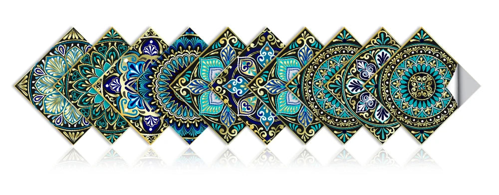 10pcs Retro Pattern Matte Surface Tiles Sticker Transfers Covers for Kitchen Bathroom Tables Floor Hard-wearing Art Wall Decals