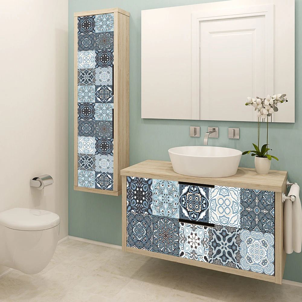 10pcs Retro Pattern Matte Surface Tiles Sticker Transfers Covers for Kitchen Bathroom Tables Floor Hard-wearing Art Wall Decals