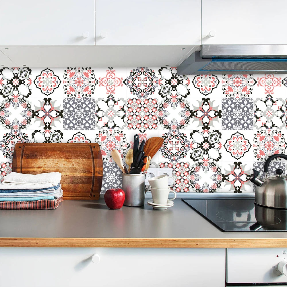10pcs Retro Pattern Matte Surface Tiles Sticker Transfers Covers for Kitchen Bathroom Tables Floor Hard-wearing Art Wall Decals