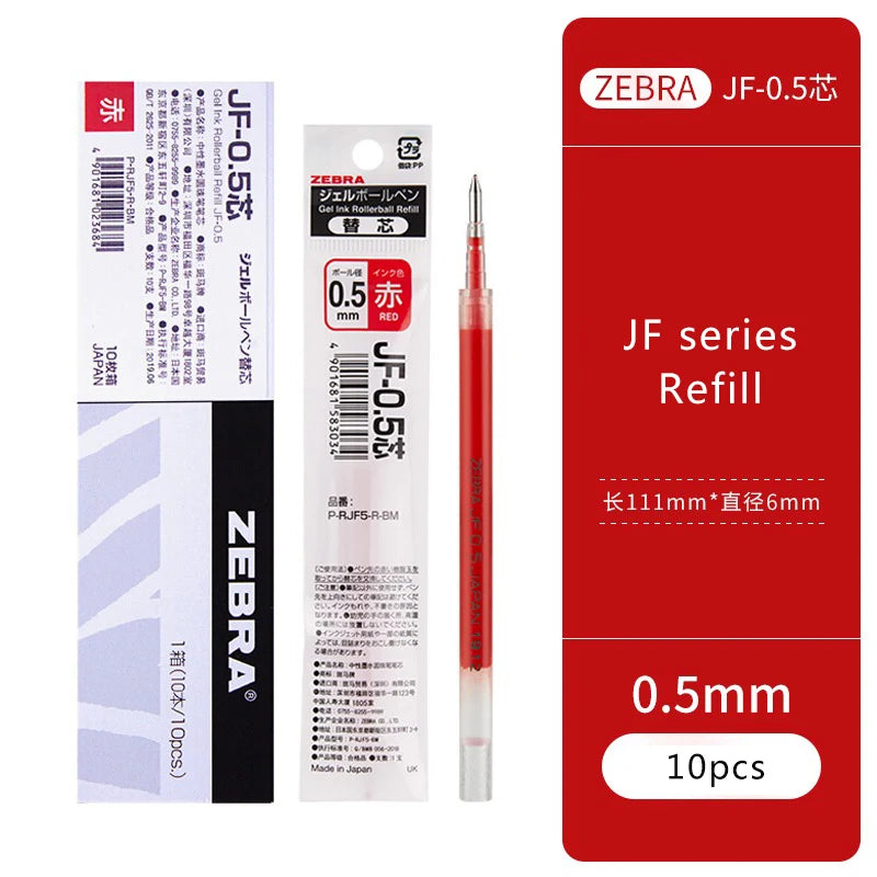 10pcs Japan ZEBRA Zebra Pen Refill JF-0.3/0.38/0.4/0.5/0.7mm JJ15 Press Neutral Pen Refill Black Blue Red School Stationery