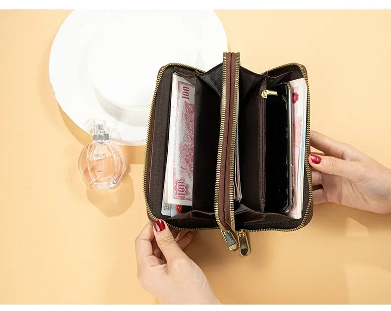 Women's Long Wallet 2022 New European American Fashion Printed Large Capacity Double Zip Handbag Old Flower Mobile Phone Bag