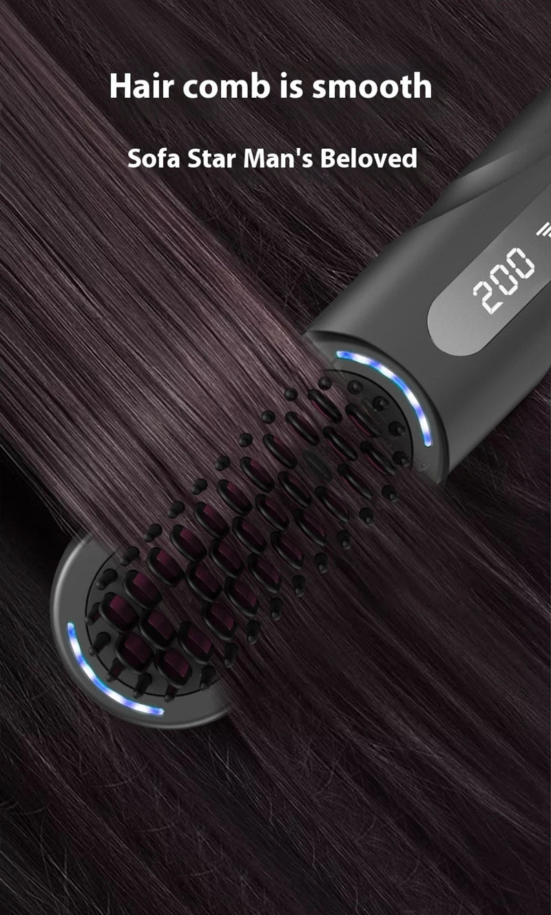 Wireless Straight Curling Hair Comb Heating Negative Ion Hair Straightener Rechargeable Anti-scalding Electric Hair Care Brushes