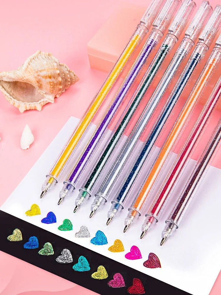 12pcs Glitter Gel Pen Set with 12 color ink refill suitable for children adult coloring, journaling, art drawing, book doo
