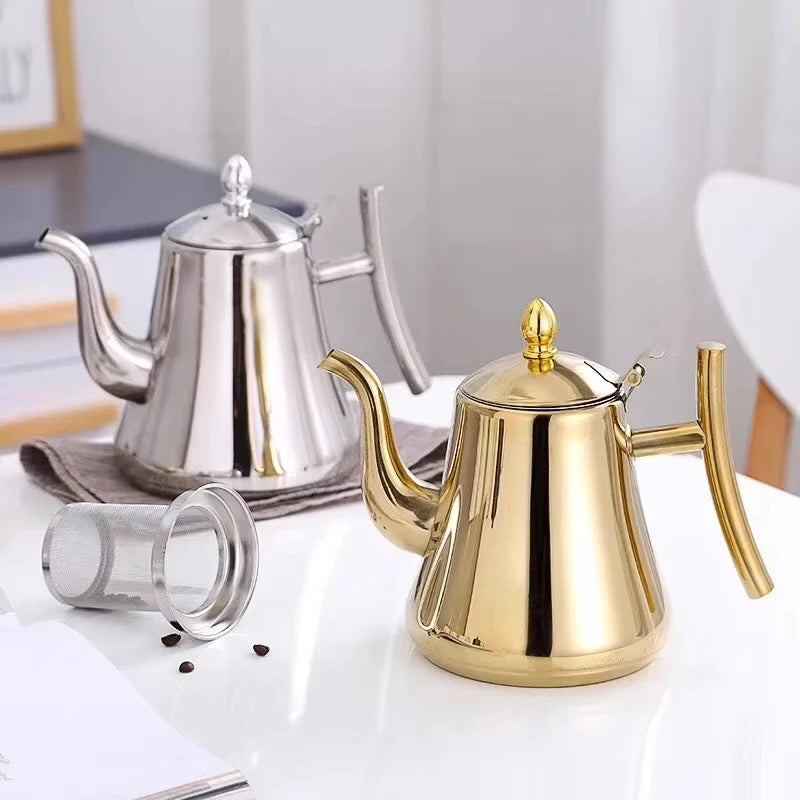 1.0L/1.5L/2.0L Thickened Stainless Steel Teapot Hotel Restaurant Household Induction Cooking Flower Tea Pot