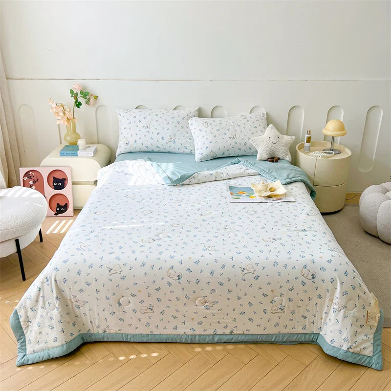 100% Cotton Inside and Outside Summer Quilt Lightweight Ultra Soft Thin Quilt Air Conditioning Quilts Pure Cotton Blanket Ins
