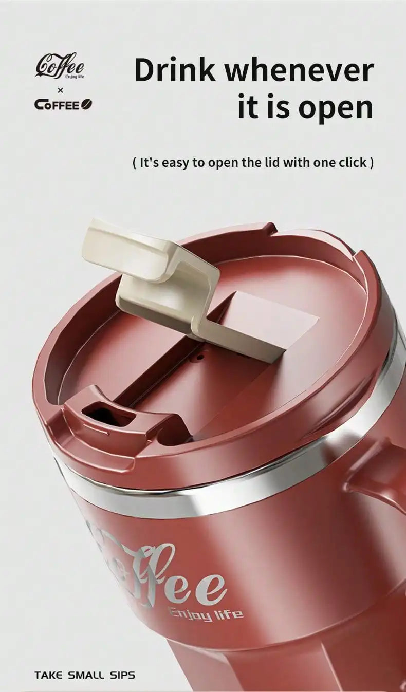 WORTHBUY 400/480ML 304 Stainless Steel Coffee Cup With Lid&Handle Double Layer Coffee Mug Drinkware Reusable Insulated Water Cup