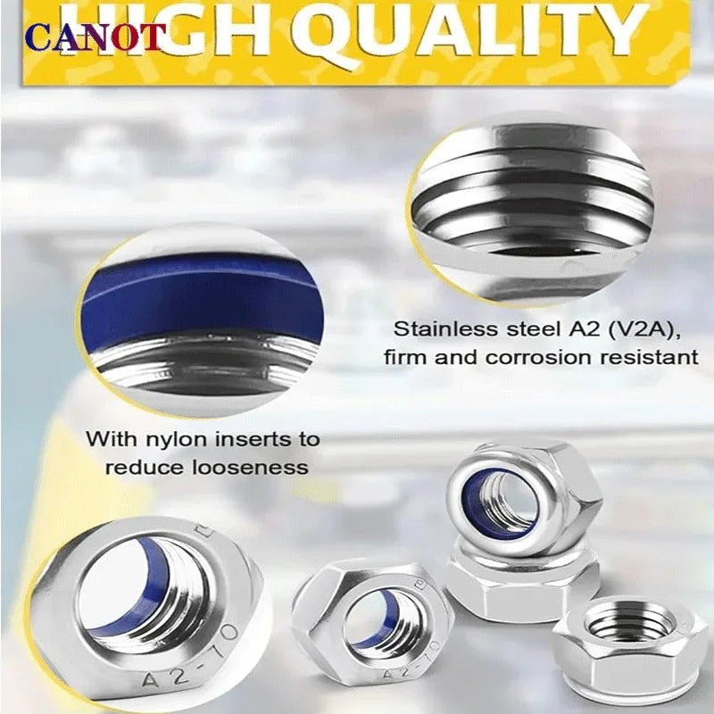1-25pcs 304 Stainless Steel Hex Nylon Lock Nuts M2 M2.5 M3 M4 M5 M6 M8 M10 M12 M14 Hexagon Hex Self-locking Nylock Nut Locknuts.