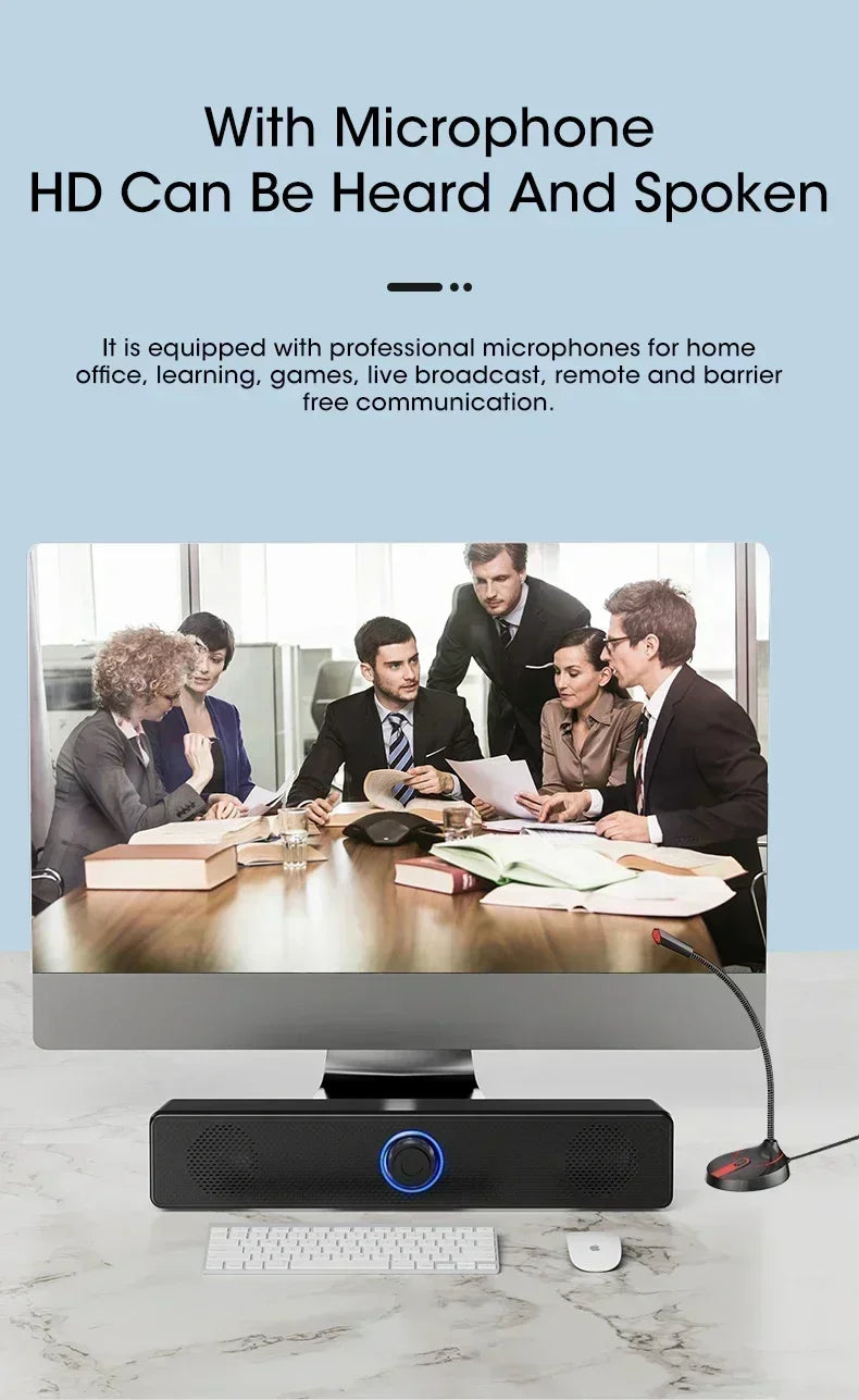 XIKCU PC Soundbar Wired and Wireless Bluetooth Speaker USB Powered Soundbar for TV Pc Laptop Game Theater Surround Audio System