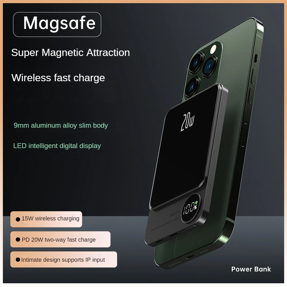 10000mAh Alloy Powerbank Magnetic Power Bank Wireless Fast Charger For IPhone 15 14 13 12 11 Backup Battery
