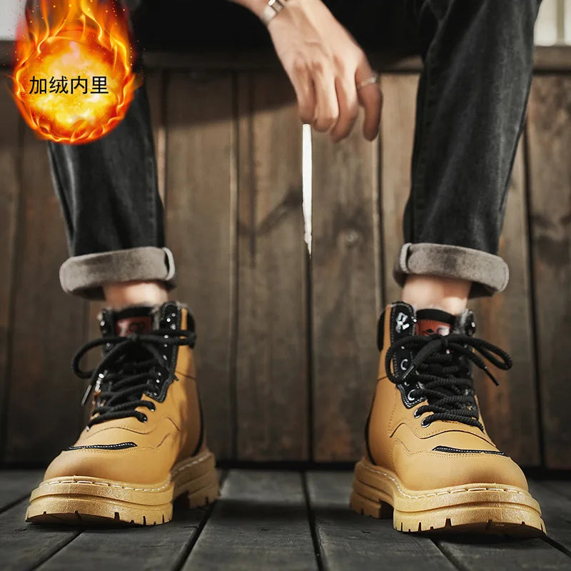 Winter Men's Boots Warm Plush Outdoor Cotton Shoes Black Size 48 Waterproof Lace Up Anti Slip Fashion Cold Resistant Men's Shoes