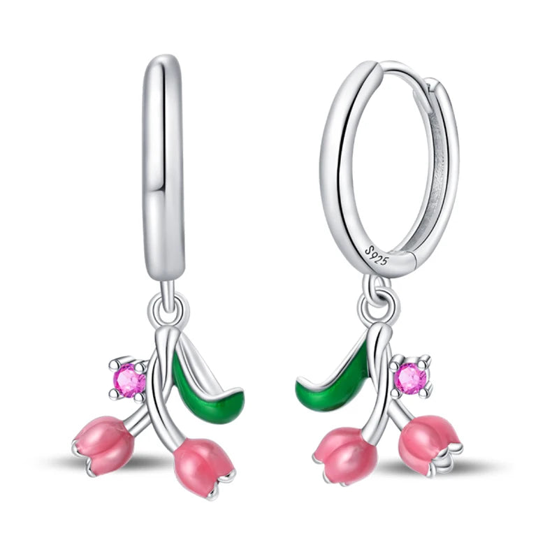 100% 925 Sterling Silver Colorful Butterfly Bee Ladybug Rainbow Flower Earrings For Women Fashion Birthday Party Jewelry Gifts