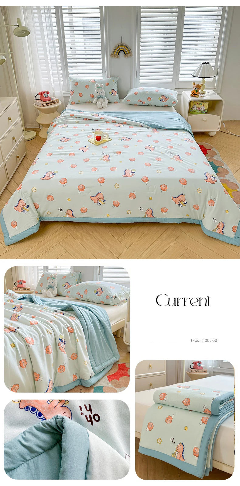 100% Cotton Summer Cool Quilt with Pure Cotton Filling Thin Air Conditioning Blanket Lightweight Breathable Quilts Printed Style