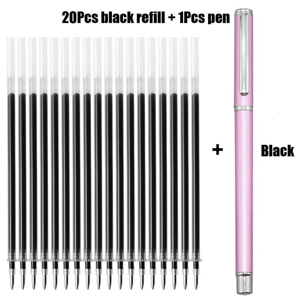 1+20Pcs Metal Gel Ink Sign Pen Rotating 0.5MM Black Switzerland Refill Business Signing School Office Stationery Ballpen