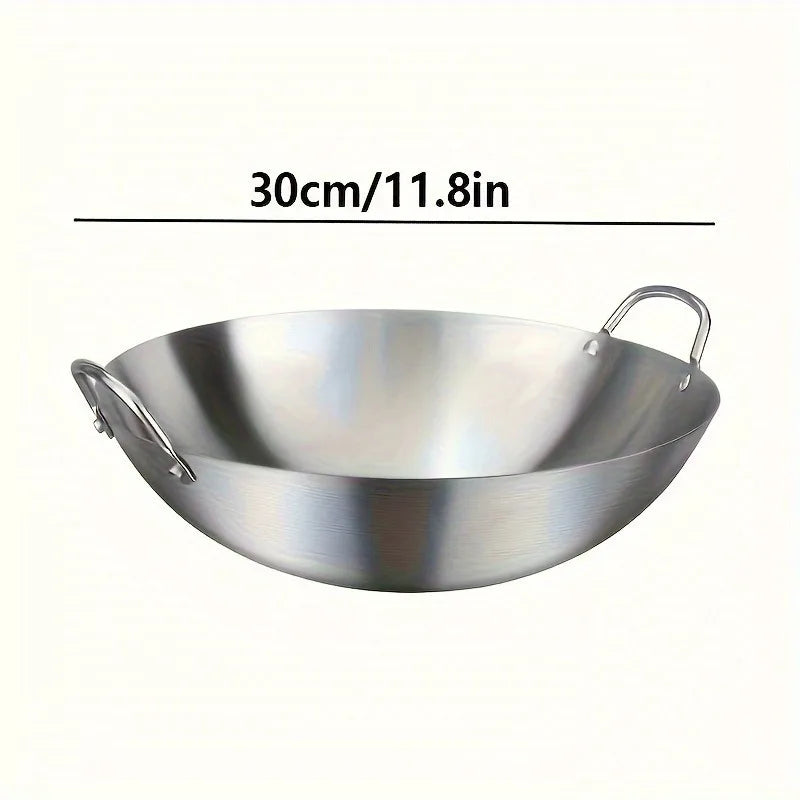 1pc Large Stainless Steel Wok, Uncoated Thick High-Quality Durable Chef'S Pan with Dual Handles, Easy to Clean for Commercial