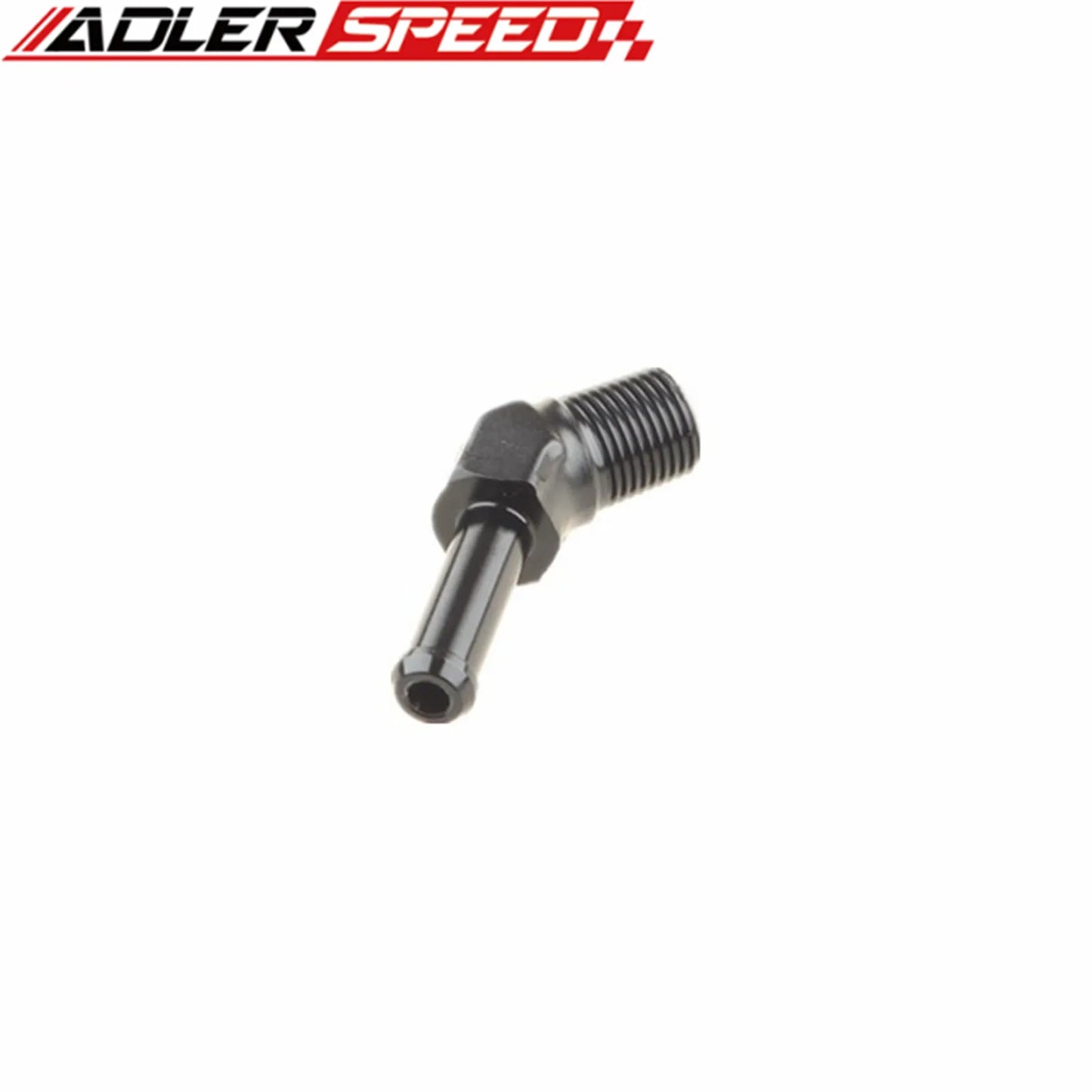 (1/8" NPT To 1/4") (1/4" NPT To 3/8" )(1/8" NPT To 3/16")  Hose Barb 45 Deg Fitting Adapter Aluminum