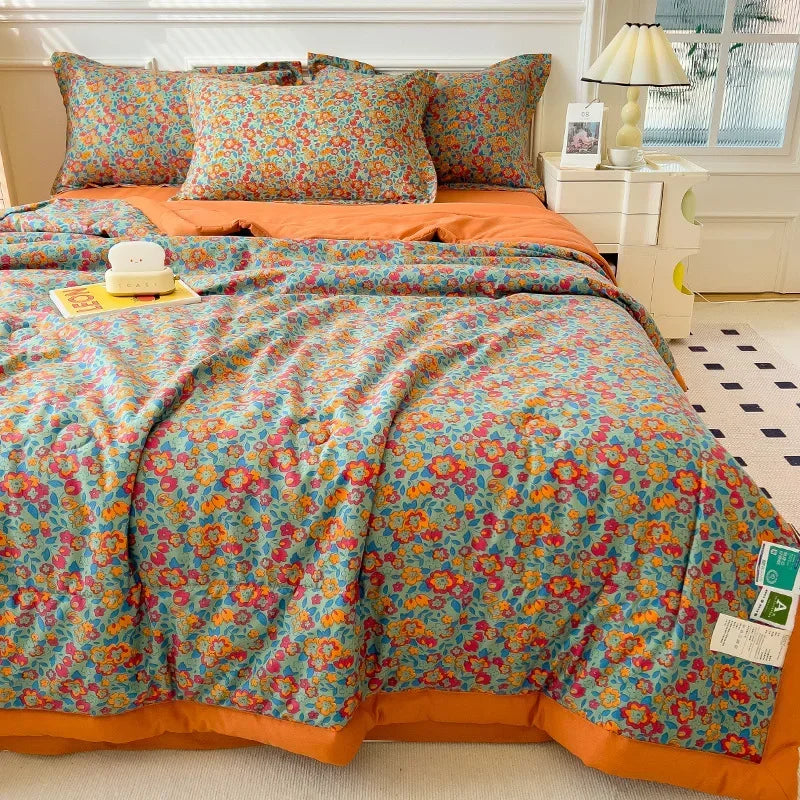 100% Cotton Summer Double-sided Cool Feeling Summer Quilt Queen Smooth Ice Silk Cooling Blanket Summer Comforter