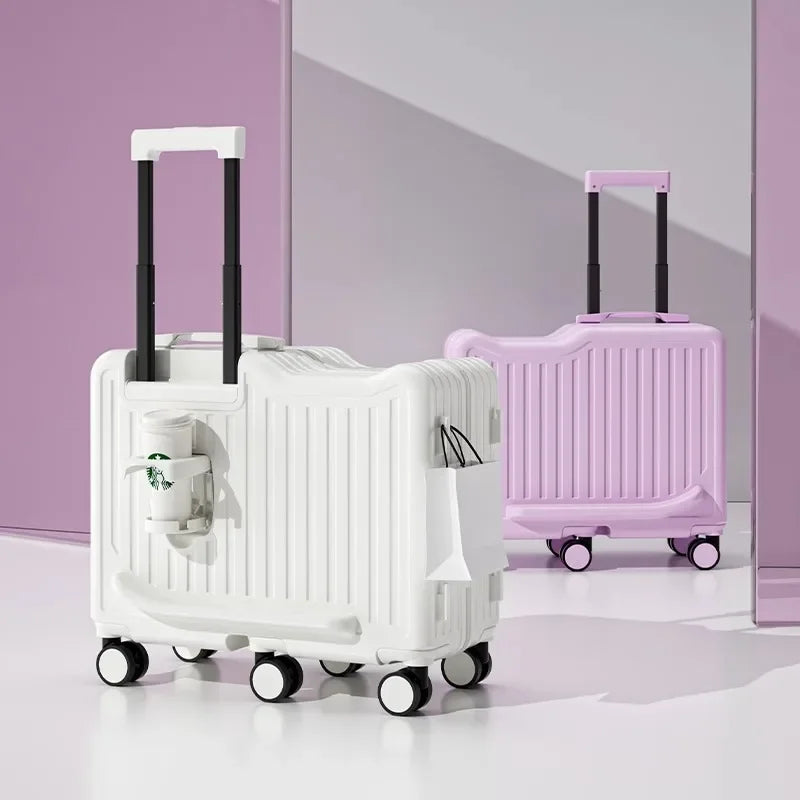 20 inch Children Small Suitcase Boy Ride on Luggage Trolley Case Girl Boarding Cabin Trip Travel Bag Password Security Lock Leat