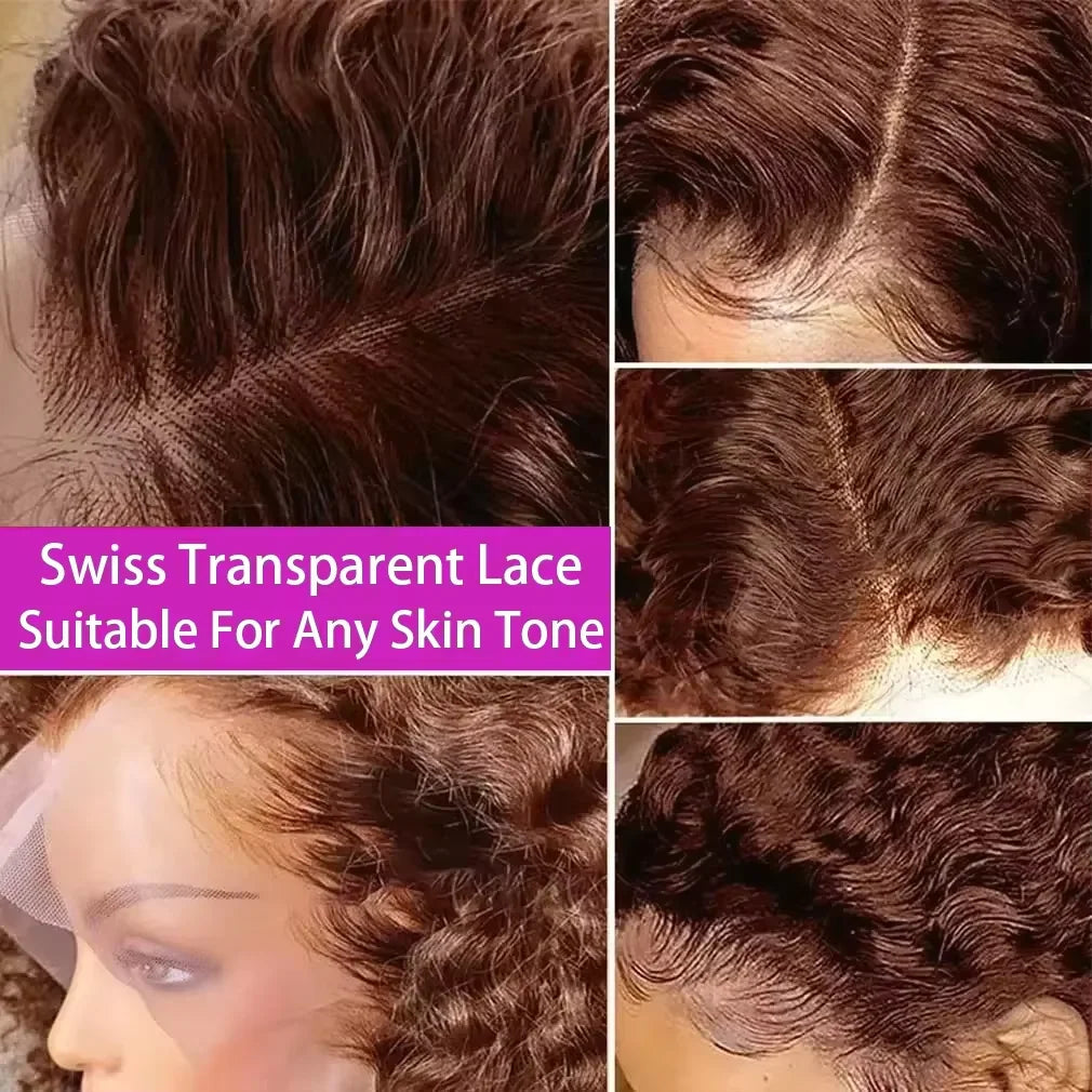 13x4 Lace Front Wigs For Black Women Brazilian Dark Brown Curly Bob Wig Short Deep Wave Human Hair Lace Frontal Wigs Colored Bob