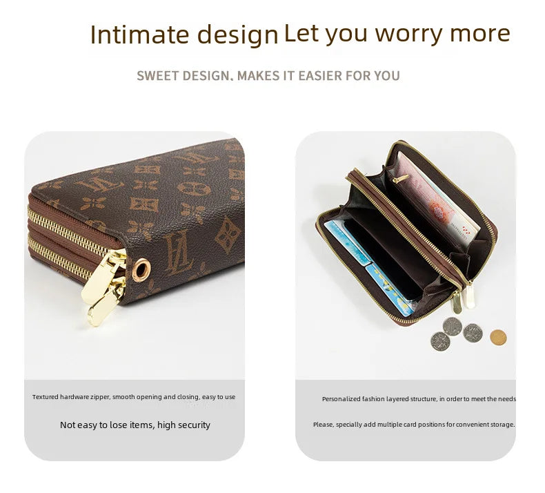 Women's Long Wallet 2022 New European American Fashion Printed Large Capacity Double Zip Handbag Old Flower Mobile Phone Bag