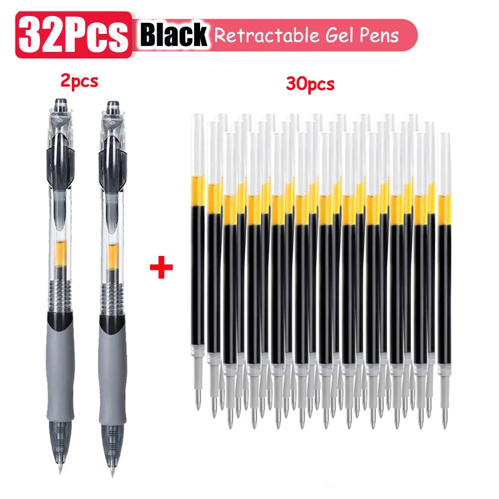 1-63Pc Retractable Gel Pens Set Black/red/blue Ink Ballpoint for Writing 0.5mm Refills Office Accessory School Supply Stationery