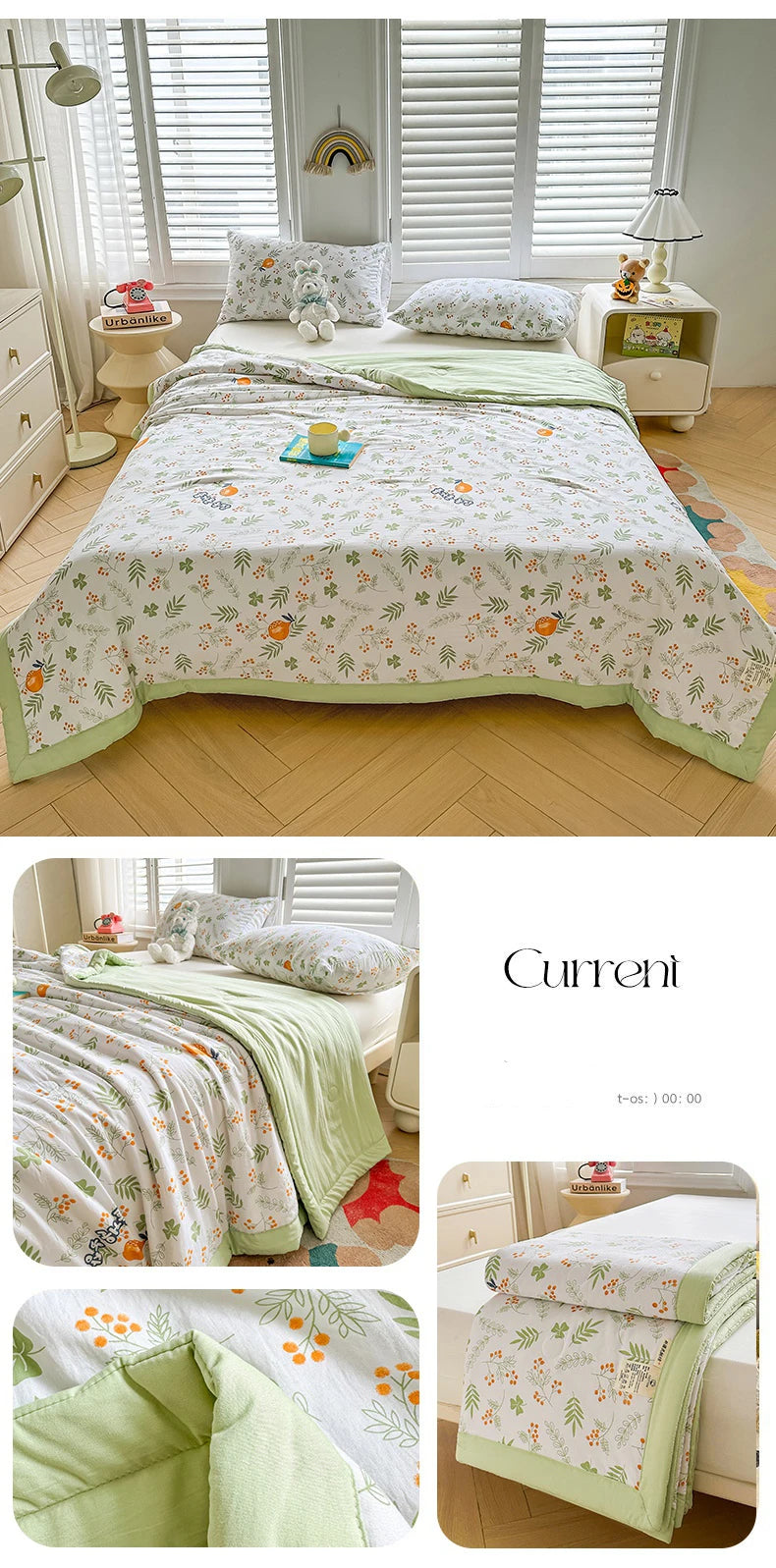100% Cotton Summer Cool Quilt with Pure Cotton Filling Thin Air Conditioning Blanket Lightweight Breathable Quilts Printed Style