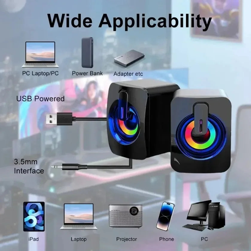 XIKCU Home Camping Computer Speakers PC Sound Box HIFI Stereo Microphone Wired Caixa De Som with LED Light For Desktop Computer