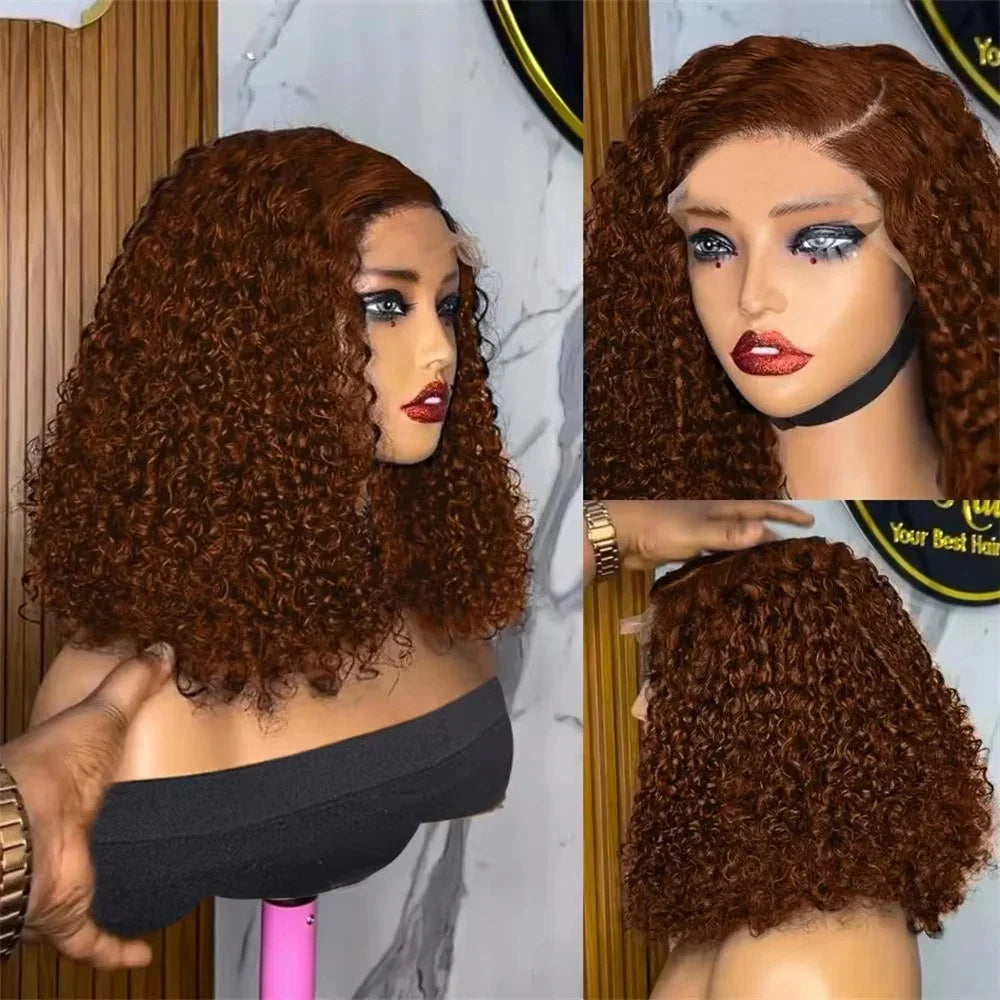 13x4 Lace Front Wigs For Black Women Brazilian Dark Brown Curly Bob Wig Short Deep Wave Human Hair Lace Frontal Wigs Colored Bob